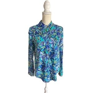 Vibrant Lilly Pulitzer Notched Collar Button Down Shirt